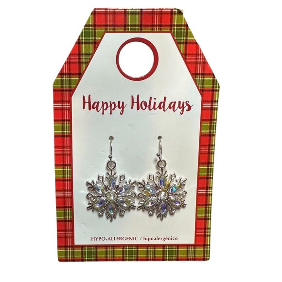 Snowflake Design Hypo-Allergenic Earrings Rhinestones Festive Holiday Christmas - Picture 2 of 3
